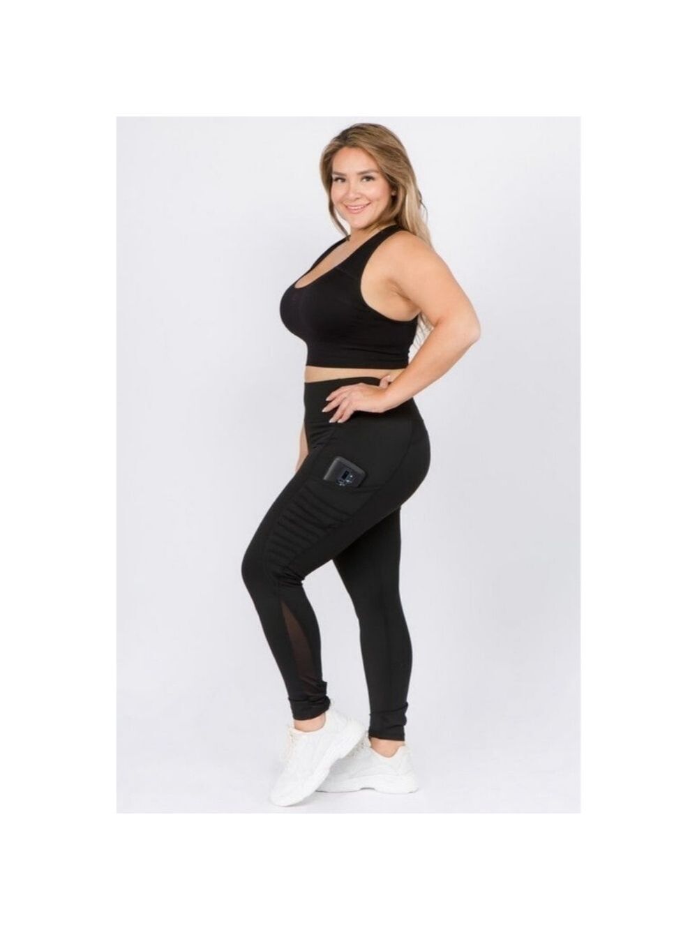 HIGH Waist Solid Black Sport Leggings With Mesh Insert & Pockets Size Med NWT